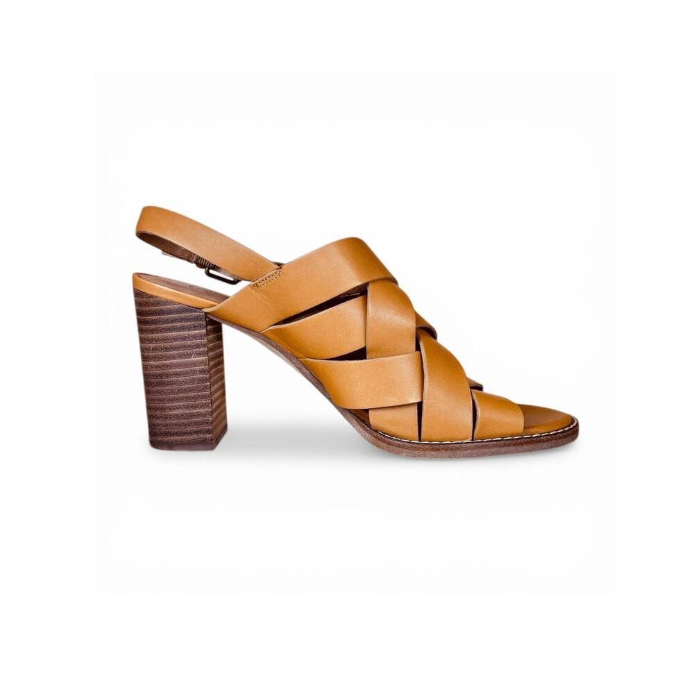 Madewell Cindy Woven Leather Slingback Block Heel Desert Camel Brown Sandal 8.5